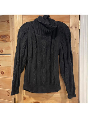 Vintage Anne Klein Women's Black Cable Knit Turtleneck Sweater Medium